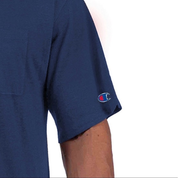 Champion Men’s Logo Tee Shirt Classic Crew Neck Short Sleeve Navy Blue Medium - Picture 2 of 4